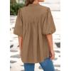 imagePRETTYGARDEN Womens 2025 Summer Short Lantern Sleeve Tops Loose Fit Button Down Shirt Casual Pleated V Neck BlousesLight Khaki