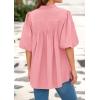 imagePRETTYGARDEN Womens 2025 Summer Short Lantern Sleeve Tops Loose Fit Button Down Shirt Casual Pleated V Neck BlousesPink