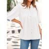 imagePRETTYGARDEN Womens 2025 Summer Short Lantern Sleeve Tops Loose Fit Button Down Shirt Casual Pleated V Neck BlousesWhite