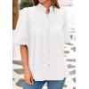 imagePRETTYGARDEN Womens 2025 Summer Short Lantern Sleeve Tops Loose Fit Button Down Shirt Casual Pleated V Neck BlousesWhite