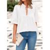 imagePRETTYGARDEN Womens 2025 Summer Short Lantern Sleeve Tops Loose Fit Button Down Shirt Casual Pleated V Neck BlousesWhite