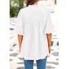 imagePRETTYGARDEN Womens 2025 Summer Short Lantern Sleeve Tops Loose Fit Button Down Shirt Casual Pleated V Neck BlousesWhite