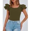 imagePRETTYGARDEN Womens Ruffle Short Sleeve Shirts 2025 Summer Casual Basic Tee Cute Fitted Crew Neck Fashion Tops ClothesArmy Green