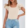 imagePRETTYGARDEN Womens Ruffle Short Sleeve Shirts 2025 Summer Casual Basic Tee Cute Fitted Crew Neck Fashion Tops ClothesBeige