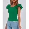 imagePRETTYGARDEN Womens Ruffle Short Sleeve Shirts 2025 Summer Casual Basic Tee Cute Fitted Crew Neck Fashion Tops ClothesGreen
