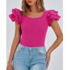 imagePRETTYGARDEN Womens Ruffle Short Sleeve Shirts 2025 Summer Casual Basic Tee Cute Fitted Crew Neck Fashion Tops ClothesRose Red