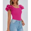 imagePRETTYGARDEN Womens Ruffle Short Sleeve Shirts 2025 Summer Casual Basic Tee Cute Fitted Crew Neck Fashion Tops ClothesRose Red