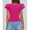 imagePRETTYGARDEN Womens Ruffle Short Sleeve Shirts 2025 Summer Casual Basic Tee Cute Fitted Crew Neck Fashion Tops ClothesRose Red