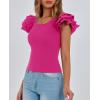 imagePRETTYGARDEN Womens Ruffle Short Sleeve Shirts 2025 Summer Casual Basic Tee Cute Fitted Crew Neck Fashion Tops ClothesRose Red