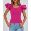 imagePRETTYGARDEN Womens Ruffle Short Sleeve Shirts 2025 Summer Casual Basic Tee Cute Fitted Crew Neck Fashion Tops ClothesRose Red