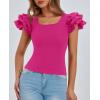imagePRETTYGARDEN Womens Ruffle Short Sleeve Shirts 2025 Summer Casual Basic Tee Cute Fitted Crew Neck Fashion Tops ClothesRose Red