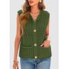 imagePRETTYGARDEN Womens Summer Sweaters Vest 2025 Sleeveless Button Down Cropped Pockets Chunky Knit Cardigan Trendy Tank TopsArmy Green