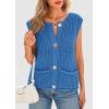imagePRETTYGARDEN Womens Summer Sweaters Vest 2025 Sleeveless Button Down Cropped Pockets Chunky Knit Cardigan Trendy Tank TopsBlue