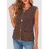 imagePRETTYGARDEN Womens Summer Sweaters Vest 2025 Sleeveless Button Down Cropped Pockets Chunky Knit Cardigan Trendy Tank TopsCoffee