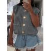 imagePRETTYGARDEN Womens Summer Sweaters Vest 2025 Sleeveless Button Down Cropped Pockets Chunky Knit Cardigan Trendy Tank TopsGrey