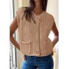 imagePRETTYGARDEN Womens Summer Sweaters Vest 2025 Sleeveless Button Down Cropped Pockets Chunky Knit Cardigan Trendy Tank TopsKhaki