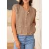 imagePRETTYGARDEN Womens Summer Sweaters Vest 2025 Sleeveless Button Down Cropped Pockets Chunky Knit Cardigan Trendy Tank TopsKhaki