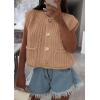 imagePRETTYGARDEN Womens Summer Sweaters Vest 2025 Sleeveless Button Down Cropped Pockets Chunky Knit Cardigan Trendy Tank TopsKhaki