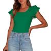 imagePRETTYGARDEN Womens Ruffle Short Sleeve Shirts 2025 Summer Casual Basic Tee Cute Fitted Crew Neck Fashion Tops ClothesGreen