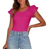 imagePRETTYGARDEN Womens Ruffle Short Sleeve Shirts 2025 Summer Casual Basic Tee Cute Fitted Crew Neck Fashion Tops ClothesRose Red