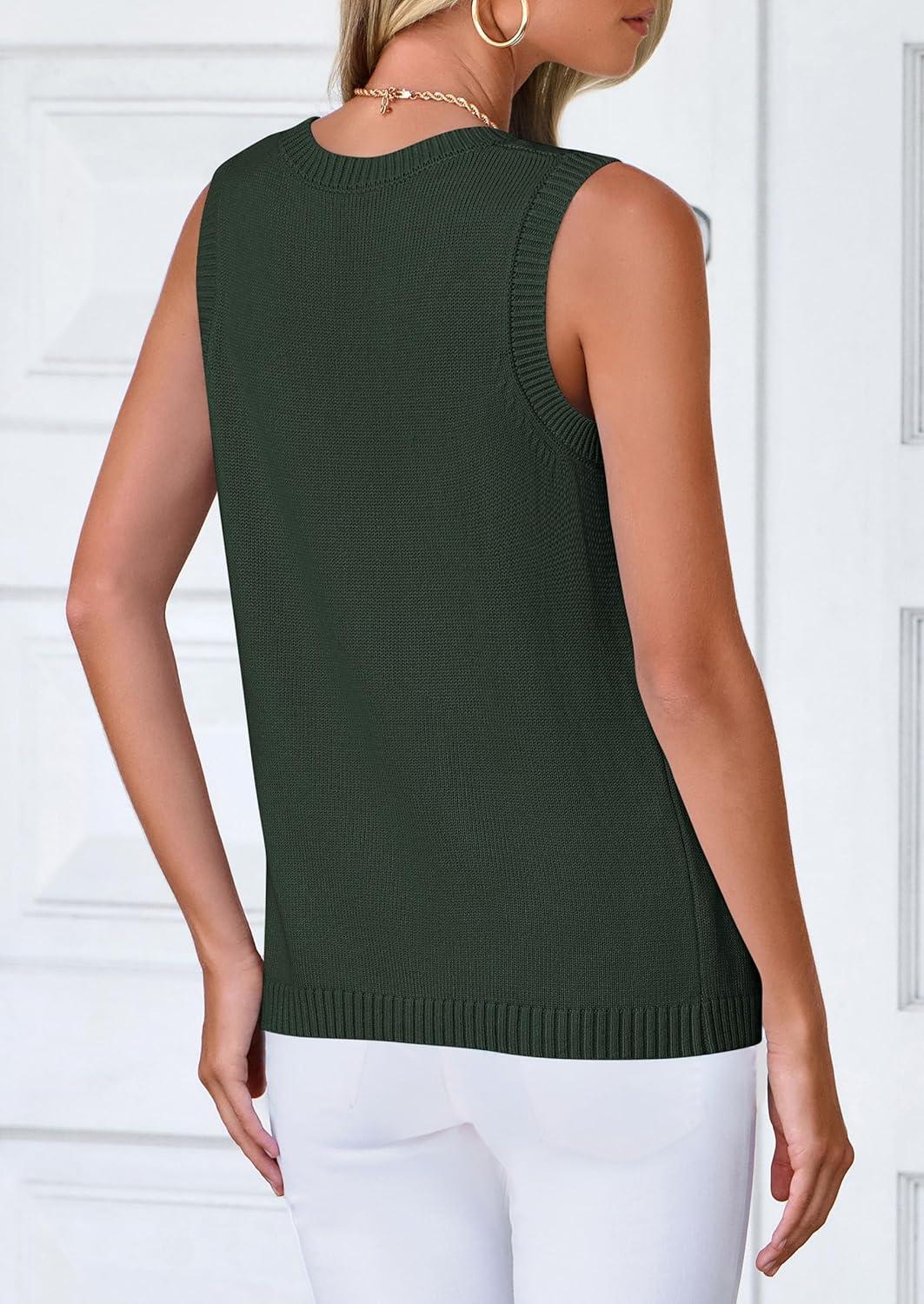 imagePRETTYGARDEN Sweater Vest Women 2025 Spring Summer Casual Lightweight Knit Sleeveless Button Down Tank Tops Trendy ClothesArmy Green