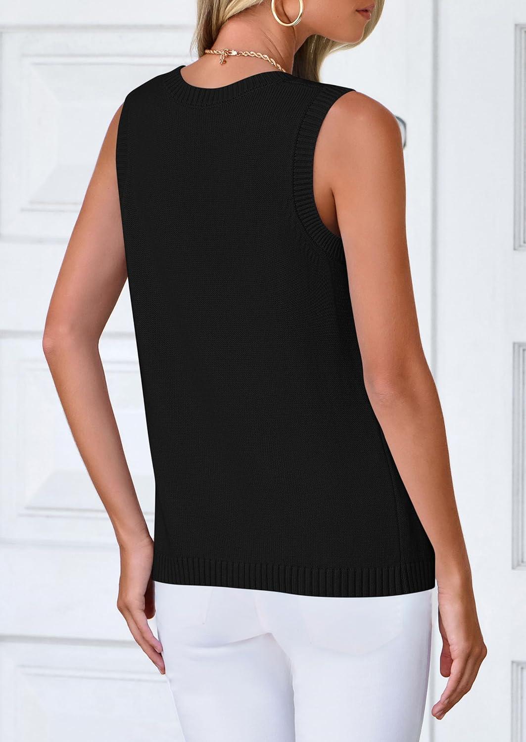 imagePRETTYGARDEN Sweater Vest Women 2025 Spring Summer Casual Lightweight Knit Sleeveless Button Down Tank Tops Trendy ClothesBlack