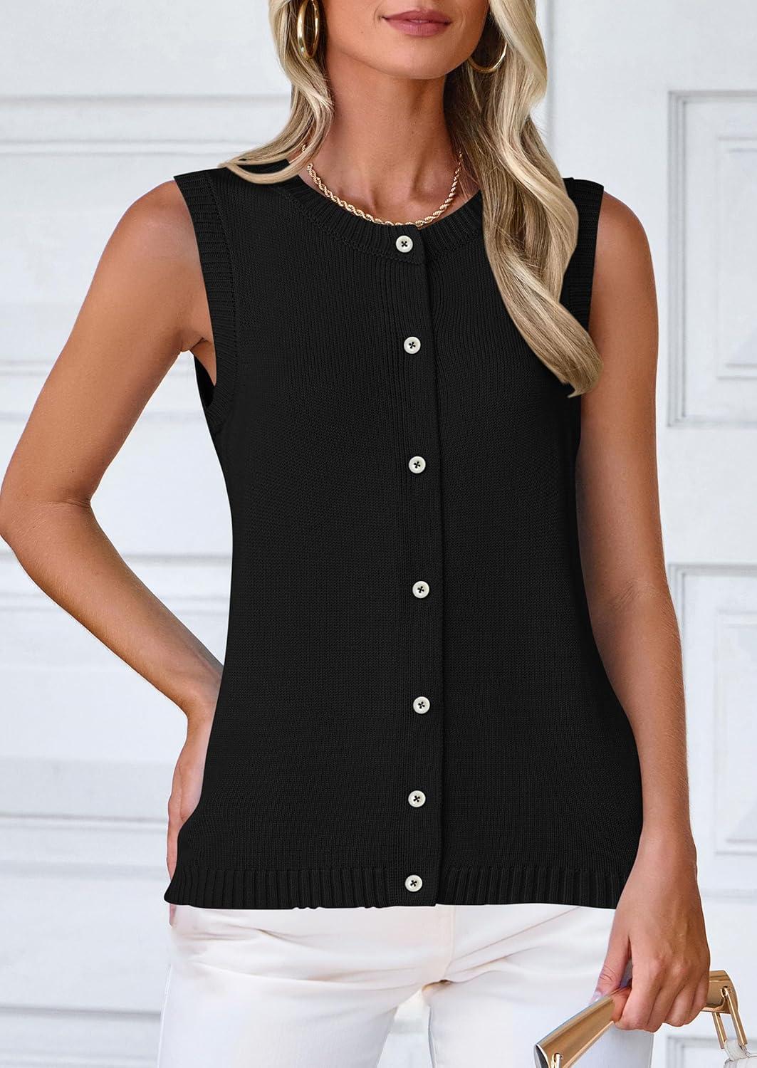 imagePRETTYGARDEN Sweater Vest Women 2025 Spring Summer Casual Lightweight Knit Sleeveless Button Down Tank Tops Trendy ClothesBlack
