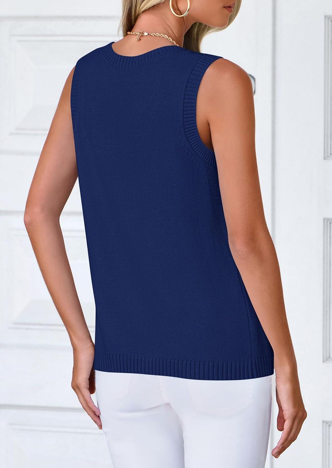 imagePRETTYGARDEN Sweater Vest Women 2025 Spring Summer Casual Lightweight Knit Sleeveless Button Down Tank Tops Trendy ClothesDark Blue