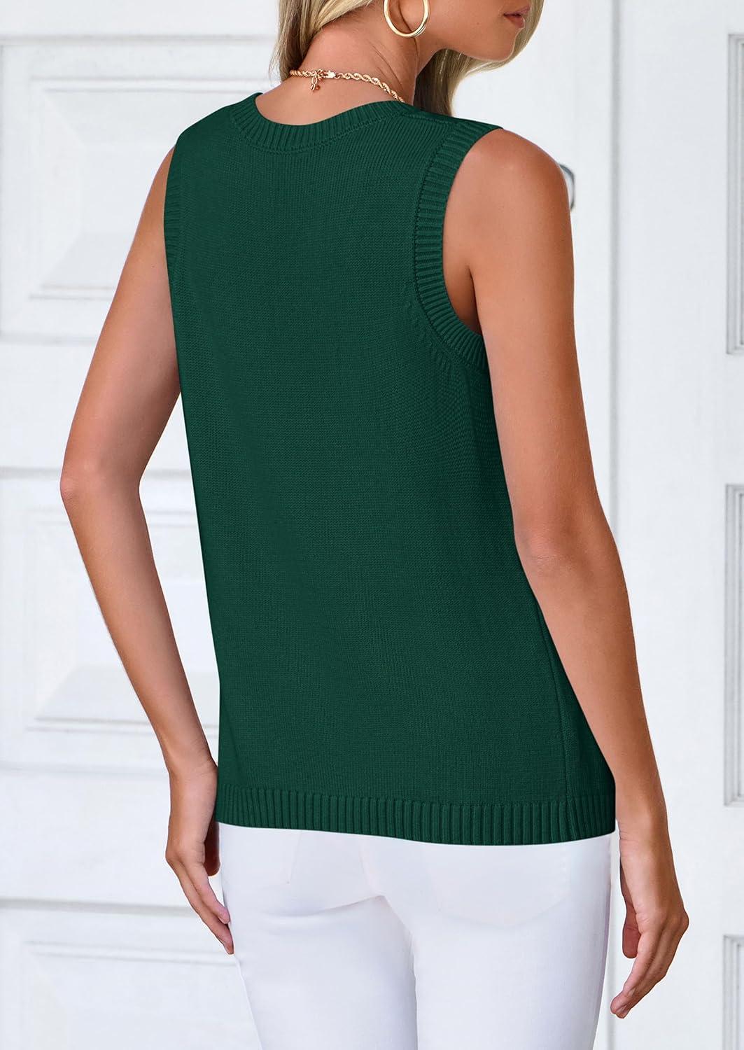 imagePRETTYGARDEN Sweater Vest Women 2025 Spring Summer Casual Lightweight Knit Sleeveless Button Down Tank Tops Trendy ClothesDark Green