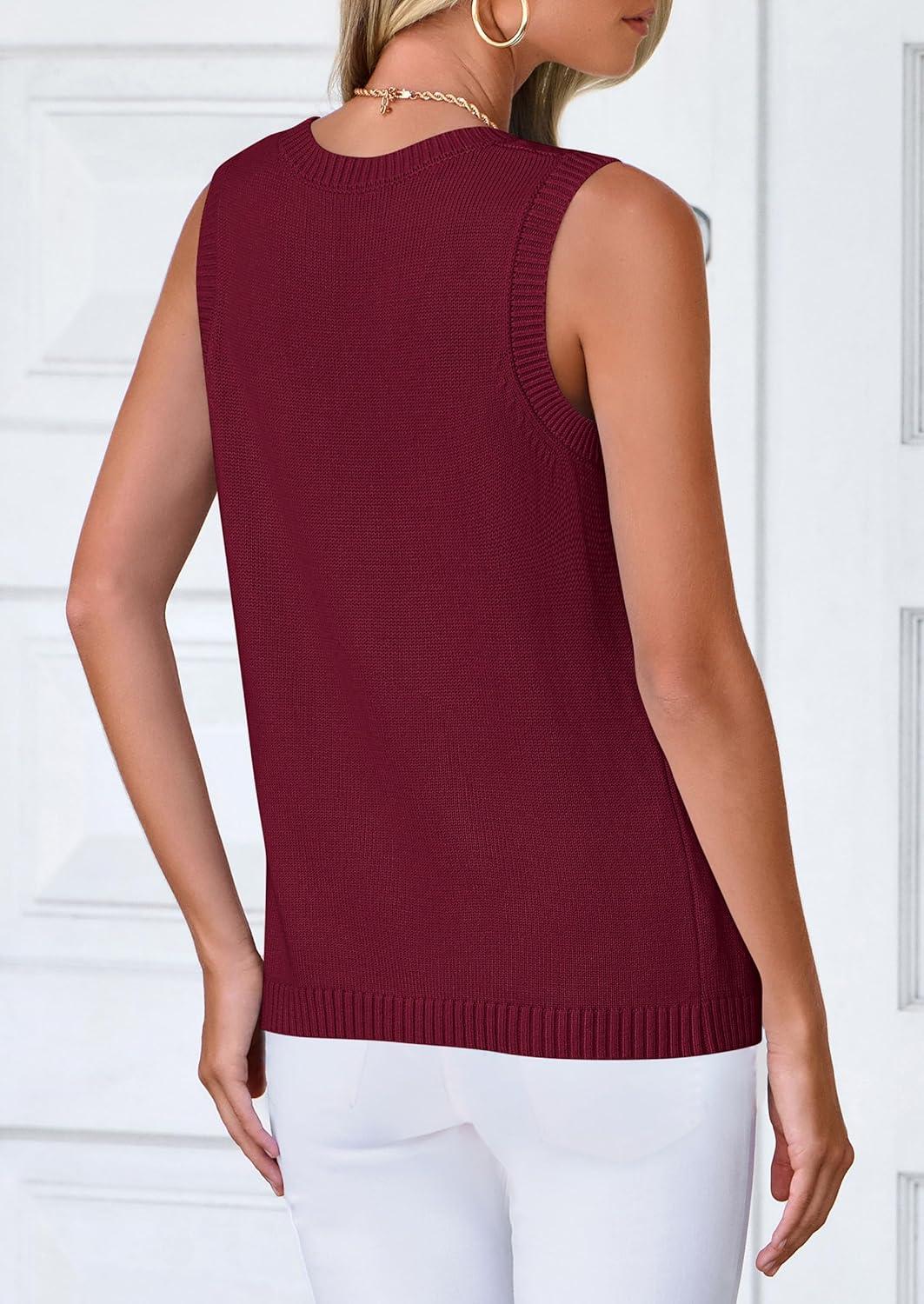 imagePRETTYGARDEN Sweater Vest Women 2025 Spring Summer Casual Lightweight Knit Sleeveless Button Down Tank Tops Trendy ClothesDark Wine Red