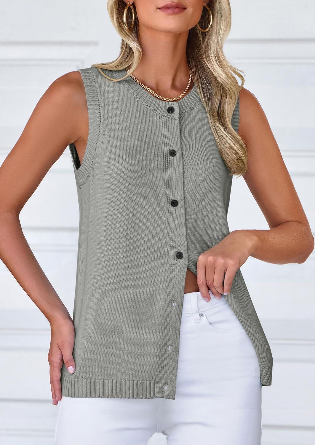 imagePRETTYGARDEN Sweater Vest Women 2025 Spring Summer Casual Lightweight Knit Sleeveless Button Down Tank Tops Trendy ClothesGrey