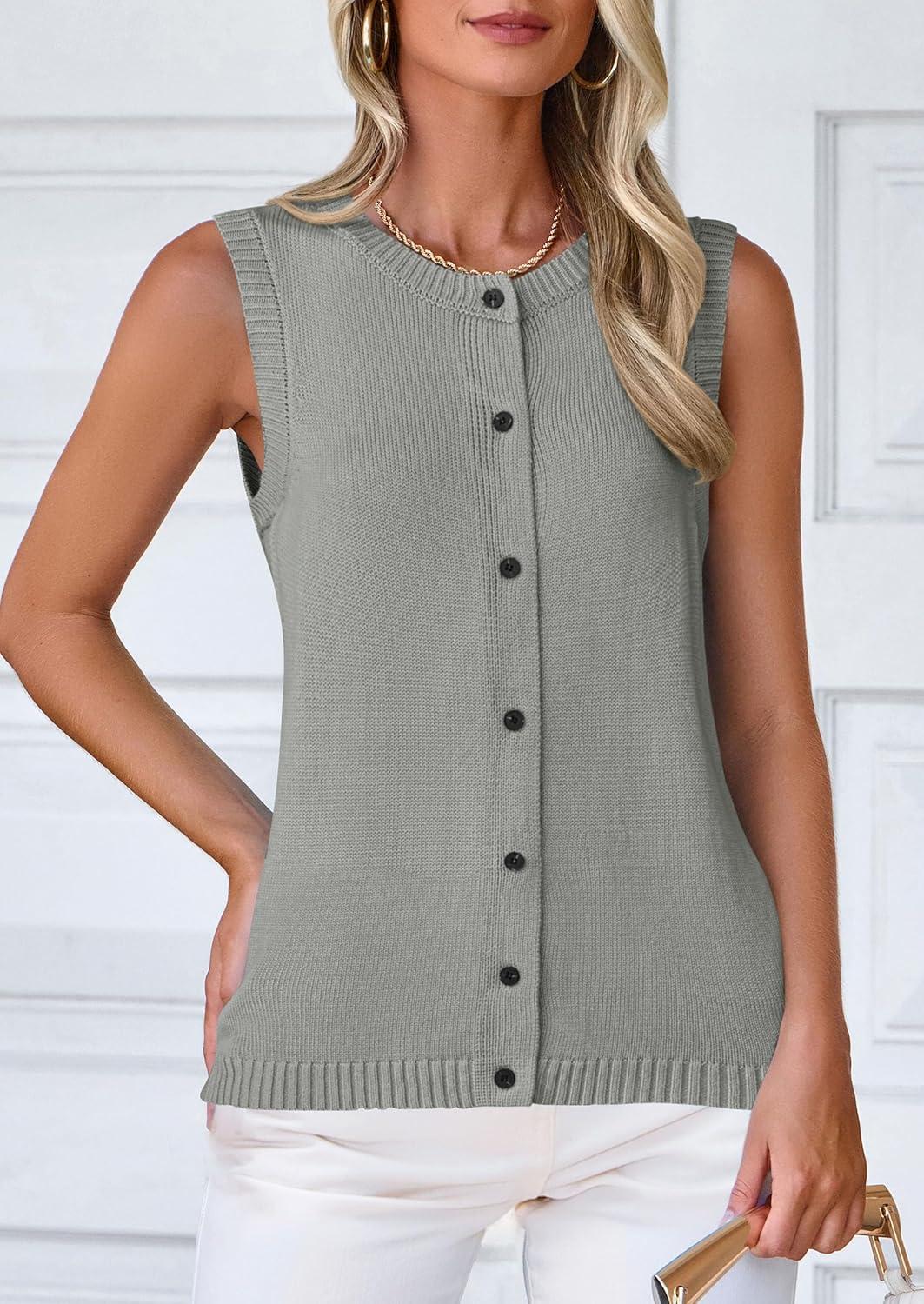 imagePRETTYGARDEN Sweater Vest Women 2025 Spring Summer Casual Lightweight Knit Sleeveless Button Down Tank Tops Trendy ClothesGrey
