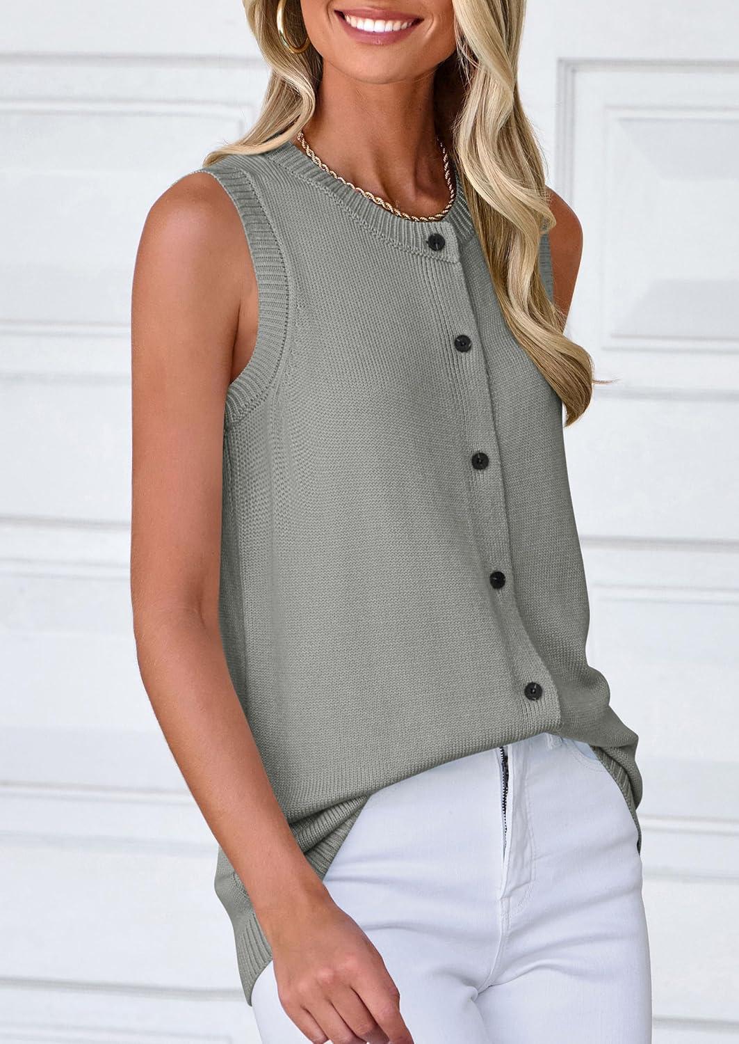 imagePRETTYGARDEN Sweater Vest Women 2025 Spring Summer Casual Lightweight Knit Sleeveless Button Down Tank Tops Trendy ClothesGrey