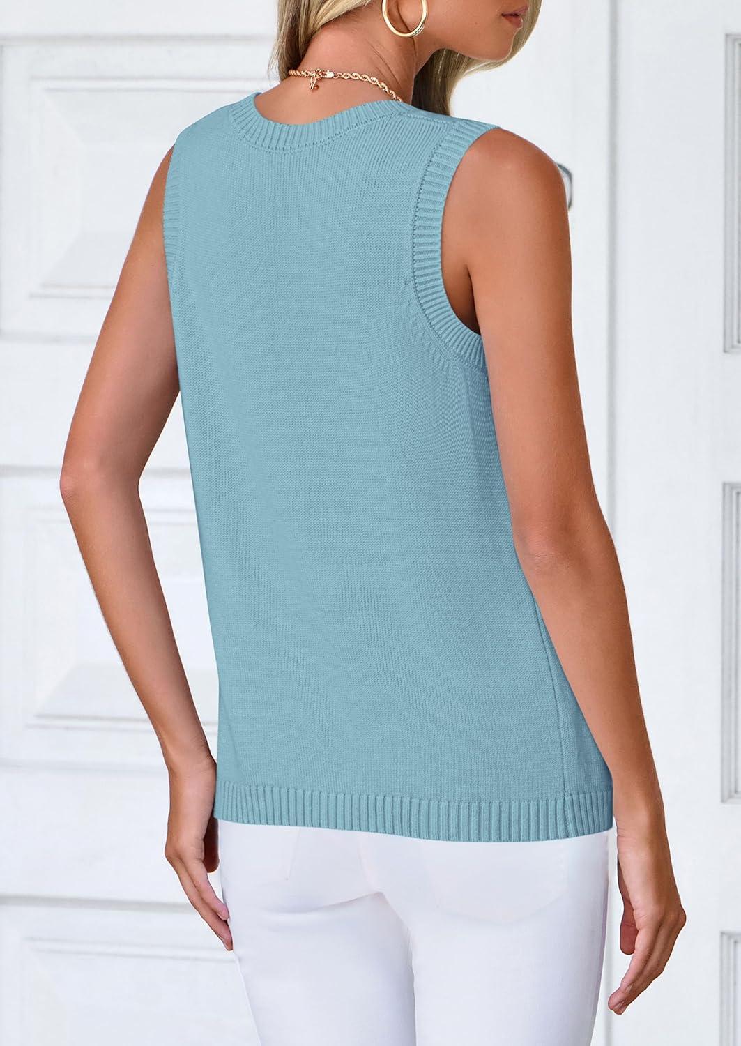 imagePRETTYGARDEN Sweater Vest Women 2025 Spring Summer Casual Lightweight Knit Sleeveless Button Down Tank Tops Trendy ClothesLight Blue