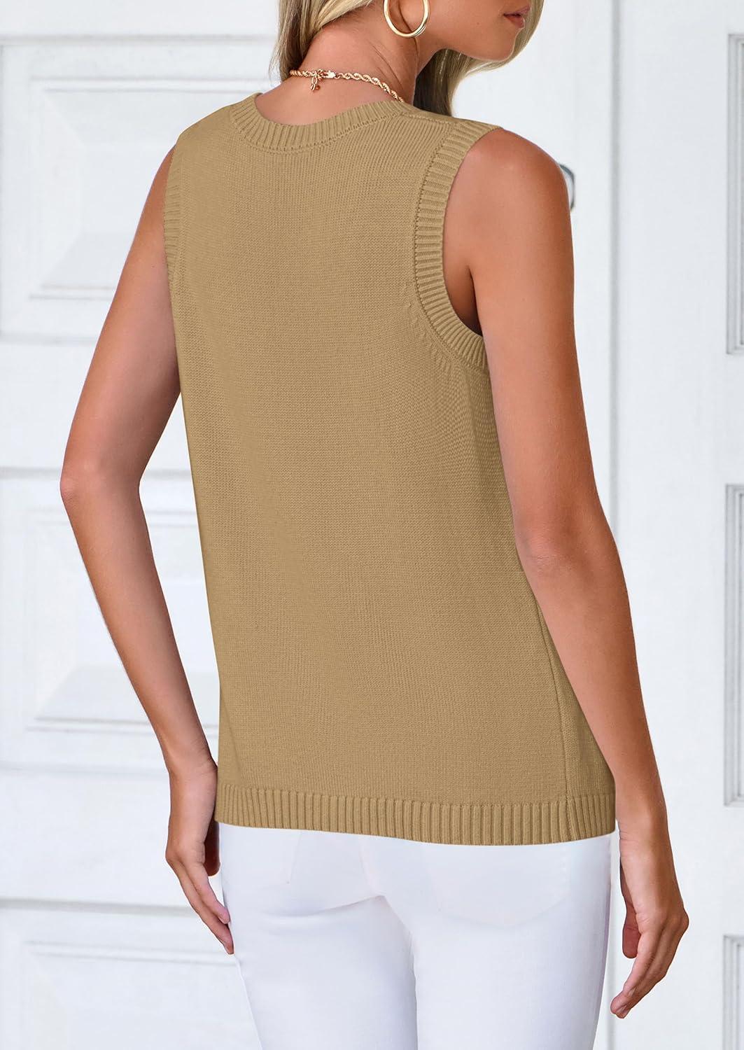 imagePRETTYGARDEN Sweater Vest Women 2025 Spring Summer Casual Lightweight Knit Sleeveless Button Down Tank Tops Trendy ClothesLight Khaki