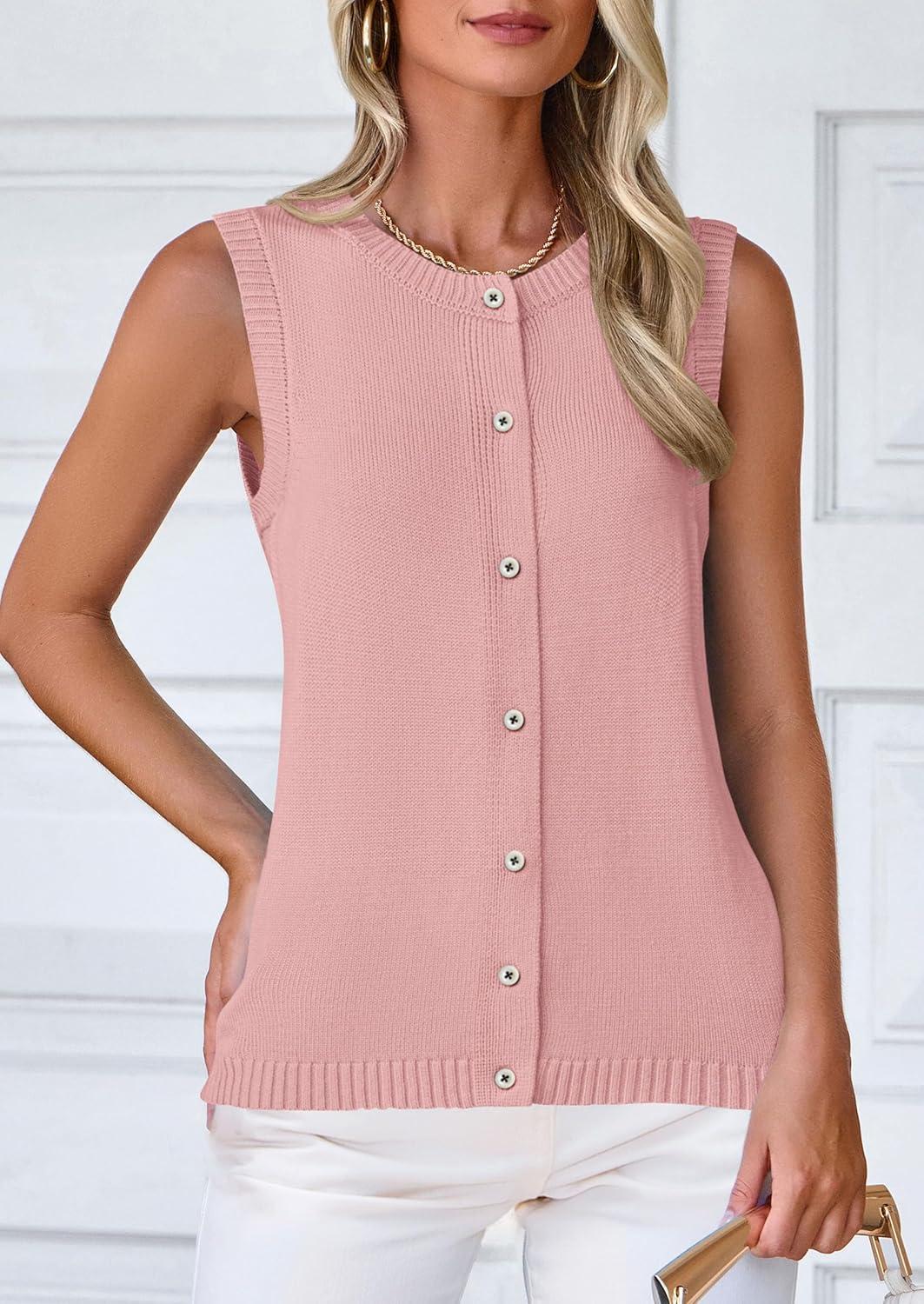 imagePRETTYGARDEN Sweater Vest Women 2025 Spring Summer Casual Lightweight Knit Sleeveless Button Down Tank Tops Trendy ClothesPink