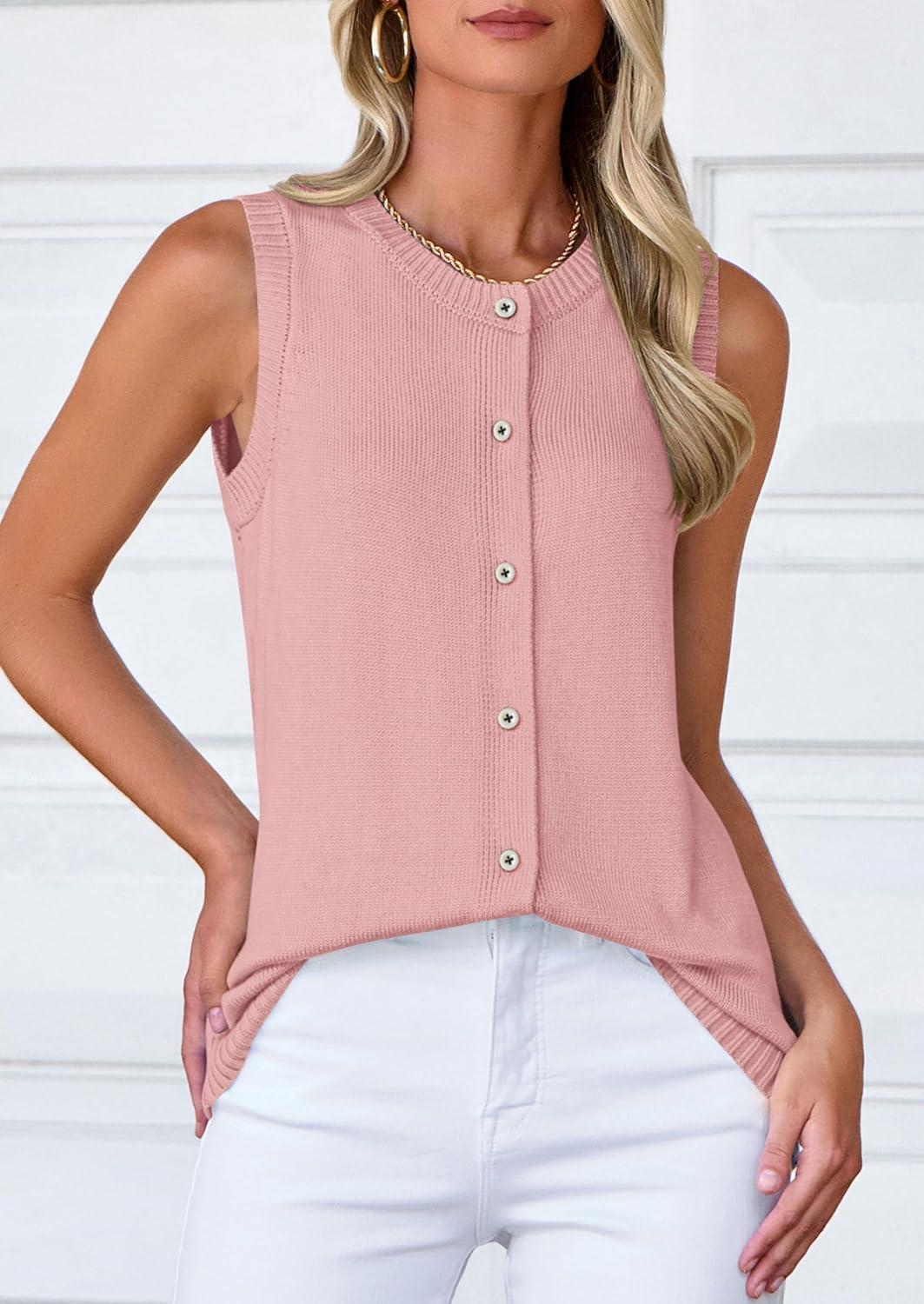 imagePRETTYGARDEN Sweater Vest Women 2025 Spring Summer Casual Lightweight Knit Sleeveless Button Down Tank Tops Trendy ClothesPink