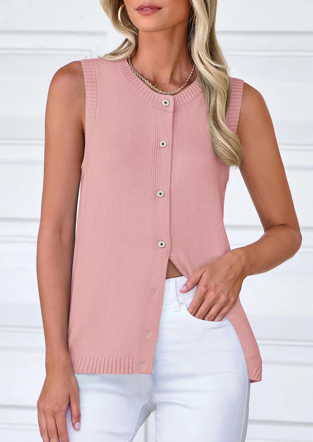 imagePRETTYGARDEN Sweater Vest Women 2025 Spring Summer Casual Lightweight Knit Sleeveless Button Down Tank Tops Trendy ClothesPink