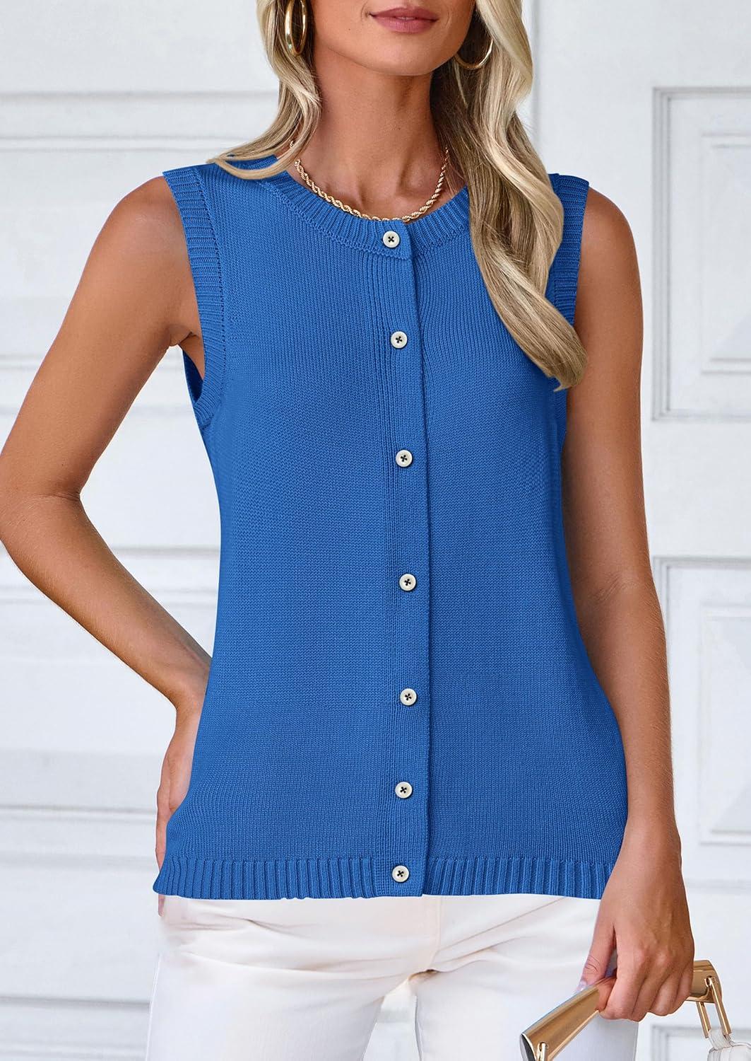 imagePRETTYGARDEN Sweater Vest Women 2025 Spring Summer Casual Lightweight Knit Sleeveless Button Down Tank Tops Trendy ClothesSky Blue