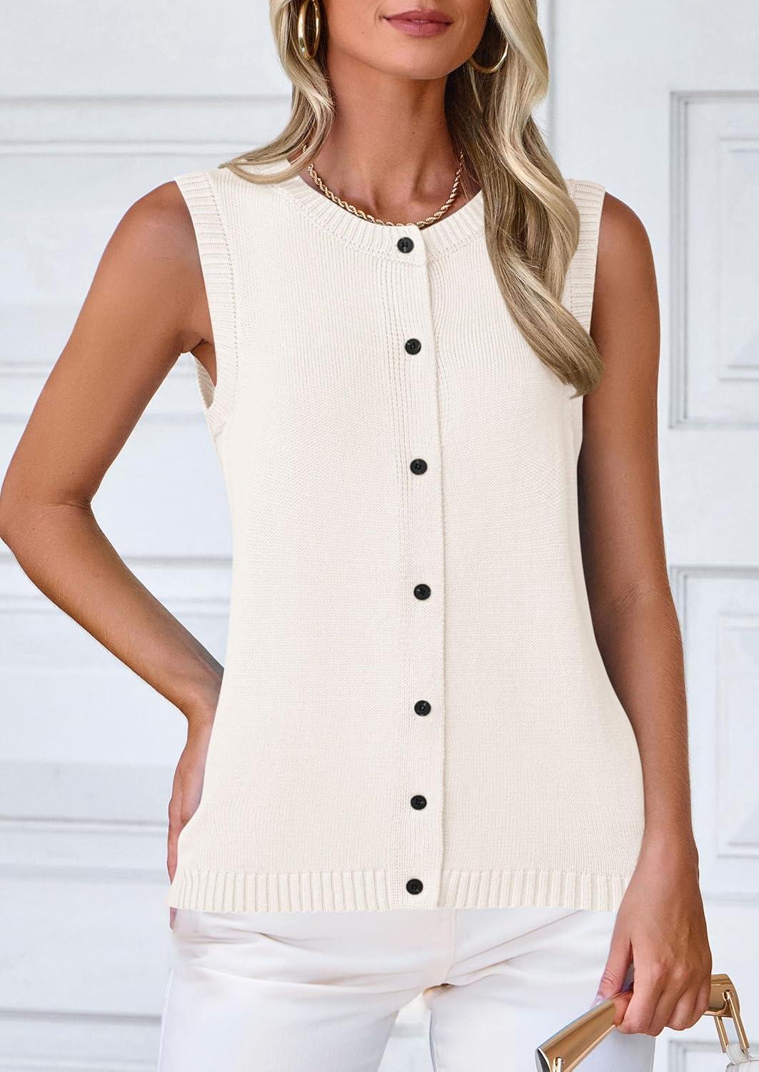 imagePRETTYGARDEN Sweater Vest Women 2025 Spring Summer Casual Lightweight Knit Sleeveless Button Down Tank Tops Trendy ClothesWhite