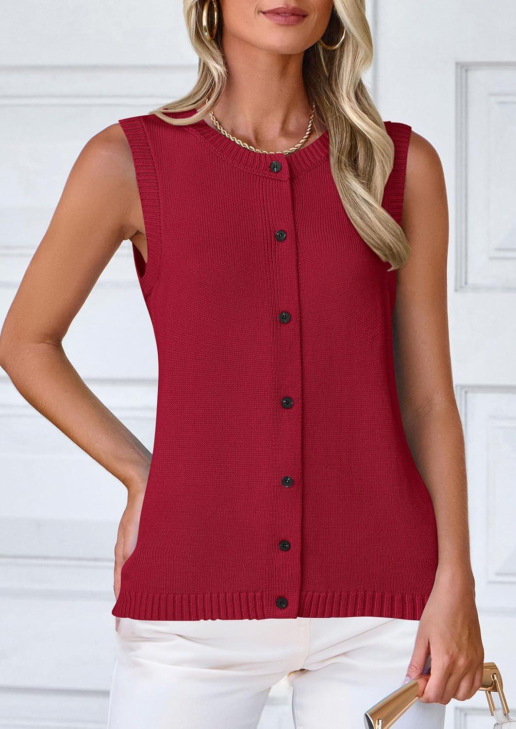 imagePRETTYGARDEN Sweater Vest Women 2025 Spring Summer Casual Lightweight Knit Sleeveless Button Down Tank Tops Trendy ClothesWine Red