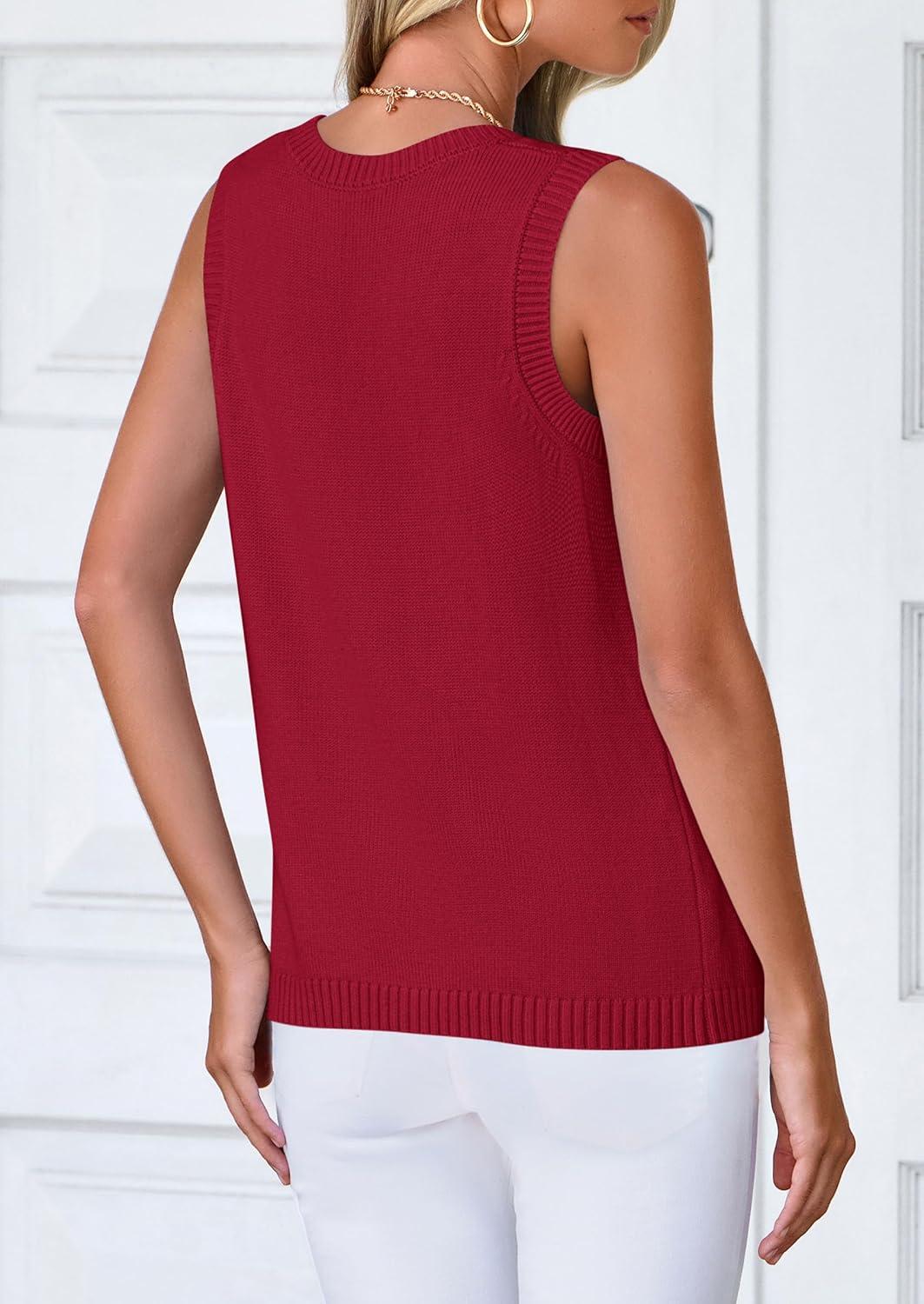 imagePRETTYGARDEN Sweater Vest Women 2025 Spring Summer Casual Lightweight Knit Sleeveless Button Down Tank Tops Trendy ClothesWine Red