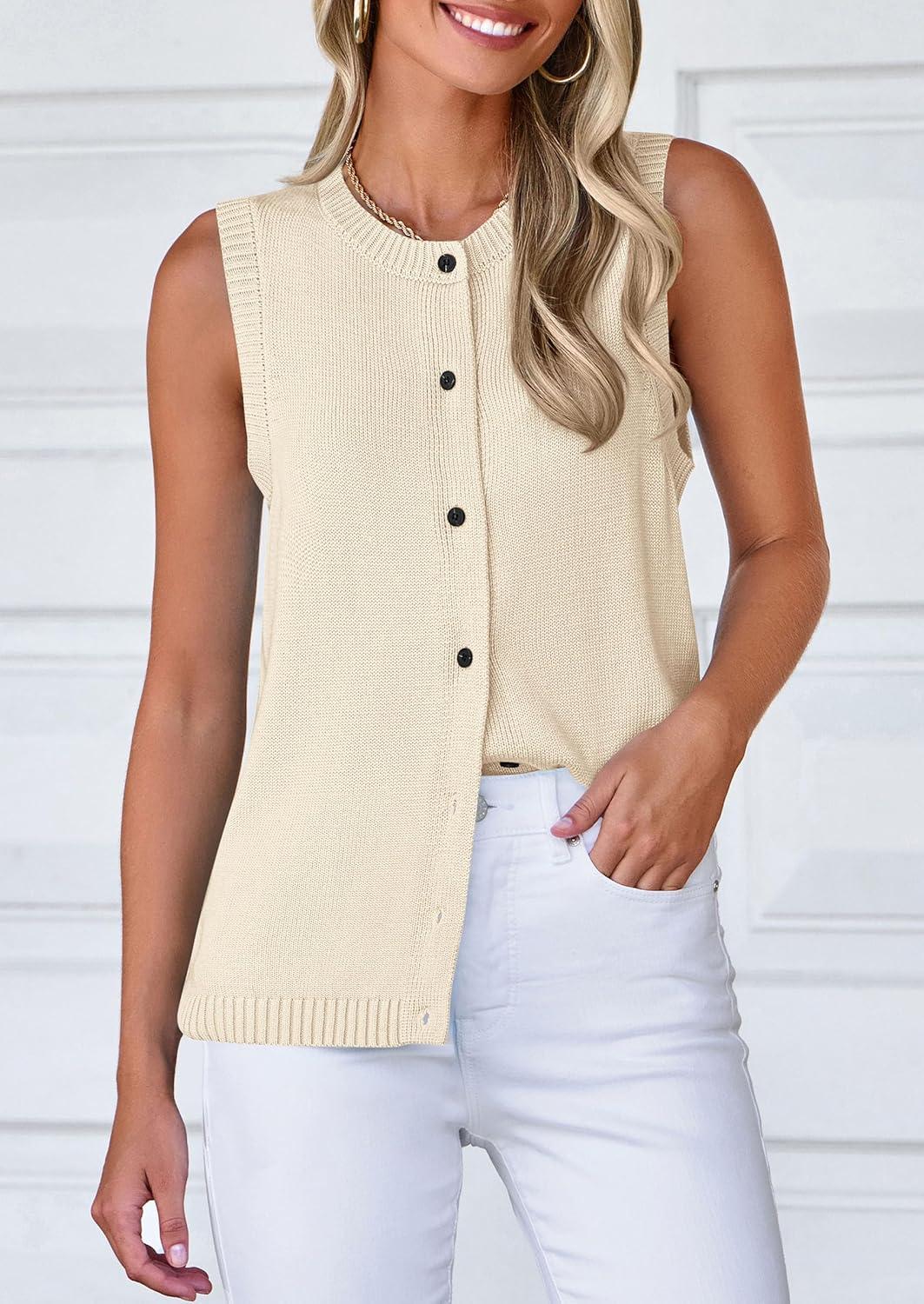 imagePRETTYGARDEN Sweater Vest Women 2025 Spring Summer Casual Lightweight Knit Sleeveless Button Down Tank Tops Trendy ClothesYellow Apricot
