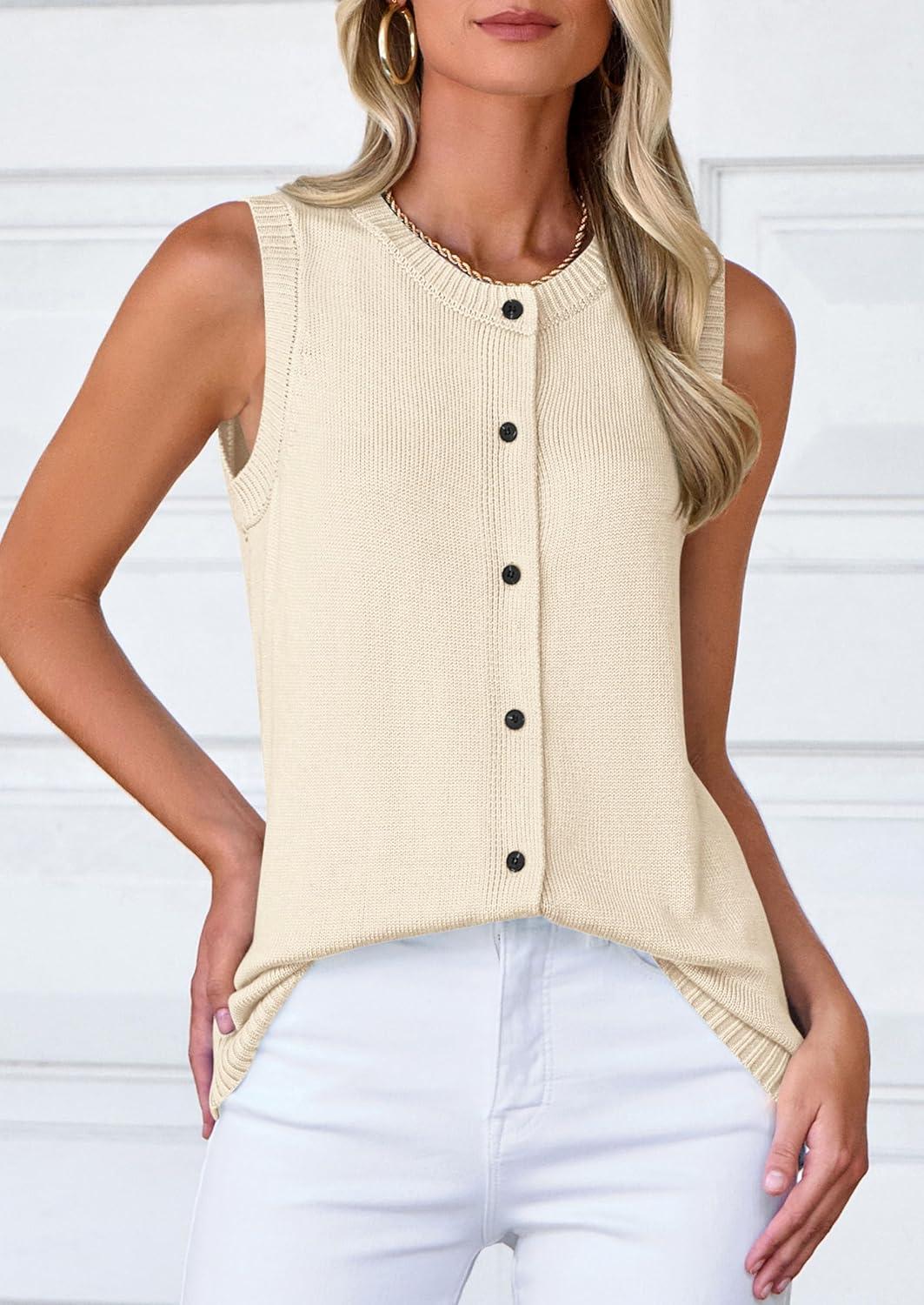 imagePRETTYGARDEN Sweater Vest Women 2025 Spring Summer Casual Lightweight Knit Sleeveless Button Down Tank Tops Trendy ClothesYellow Apricot