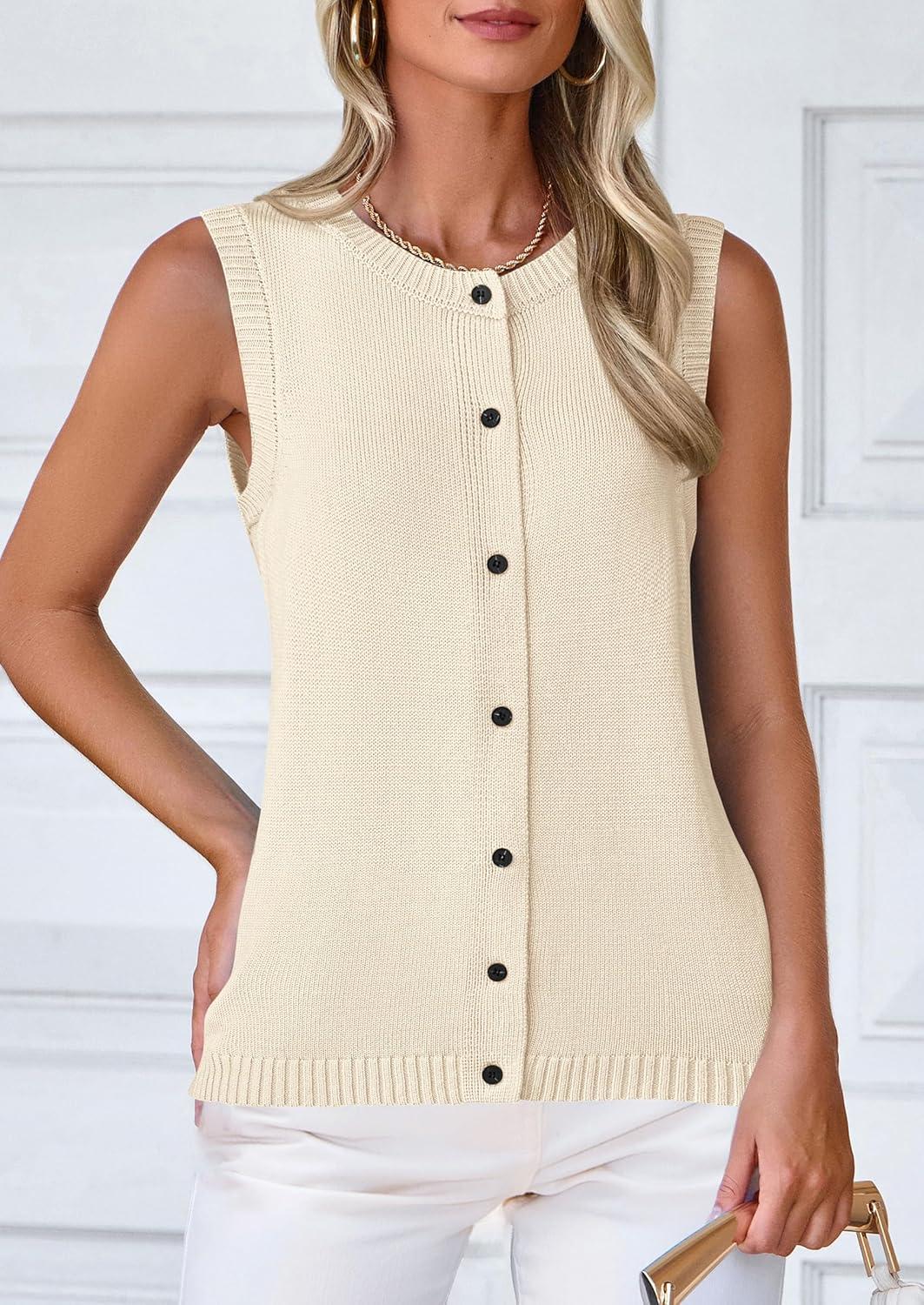 imagePRETTYGARDEN Sweater Vest Women 2025 Spring Summer Casual Lightweight Knit Sleeveless Button Down Tank Tops Trendy ClothesYellow Apricot