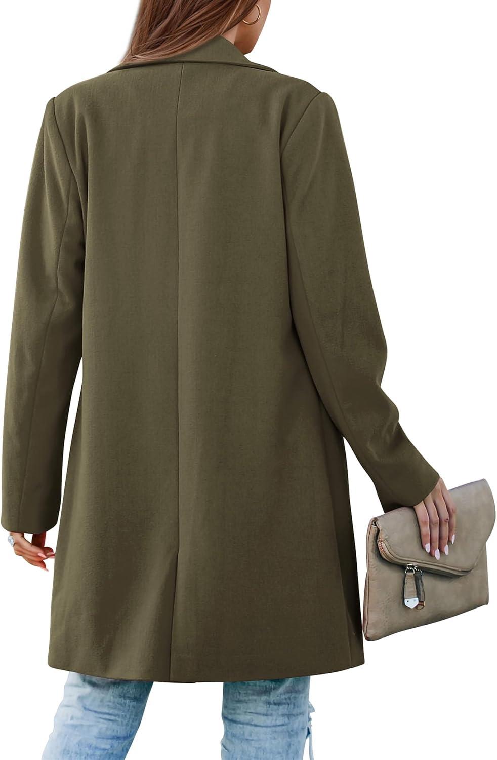 imagePRETTYGARDEN Womens 2025 Spring Fall Long Blazer Jackets Long Sleeve Lapel Pockets Loose Fit Work Casual Blazers OuterwearArmy Green