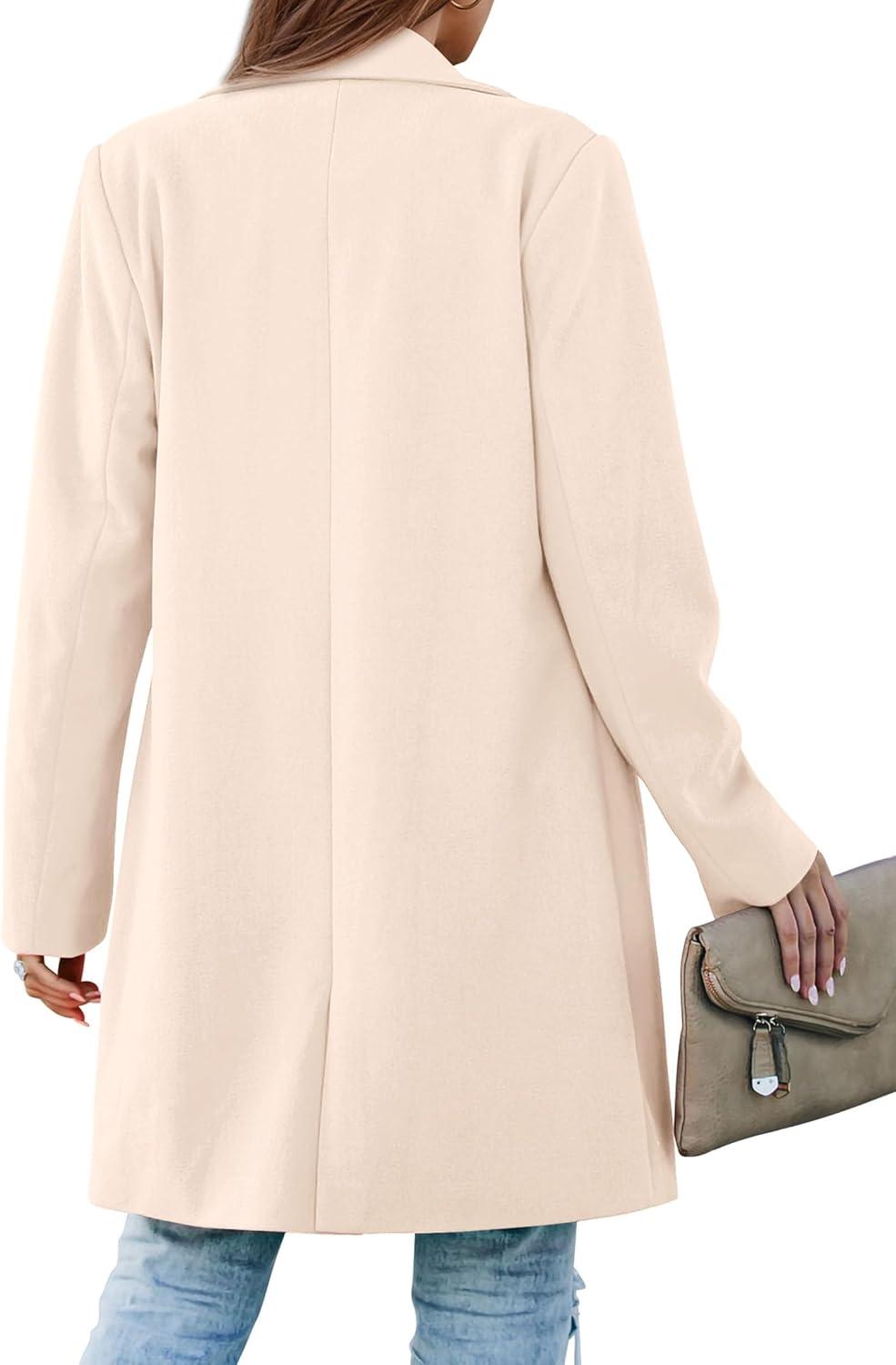 imagePRETTYGARDEN Womens 2025 Spring Fall Long Blazer Jackets Long Sleeve Lapel Pockets Loose Fit Work Casual Blazers OuterwearBeige
