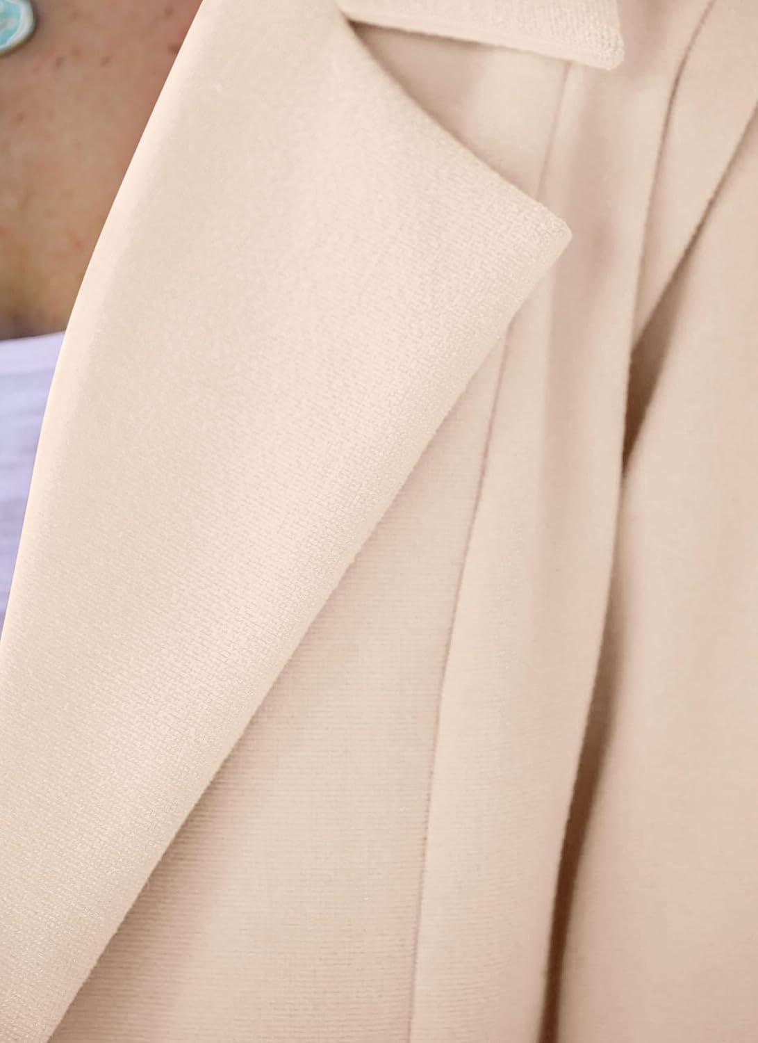 imagePRETTYGARDEN Womens 2025 Spring Fall Long Blazer Jackets Long Sleeve Lapel Pockets Loose Fit Work Casual Blazers OuterwearBeige