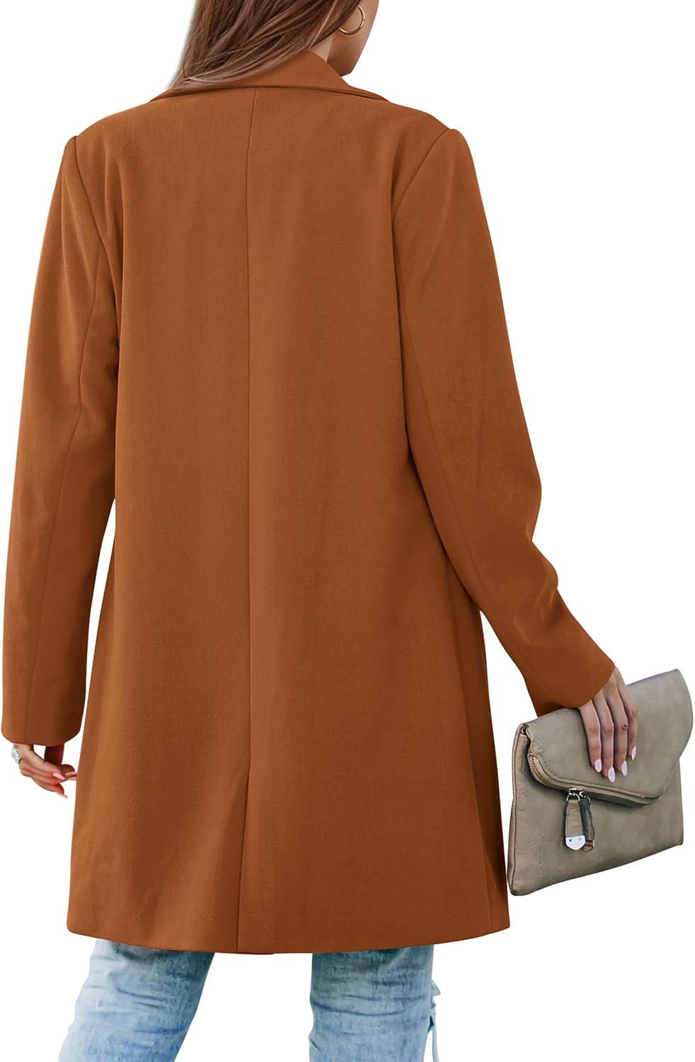 imagePRETTYGARDEN Womens 2025 Spring Fall Long Blazer Jackets Long Sleeve Lapel Pockets Loose Fit Work Casual Blazers OuterwearBrown