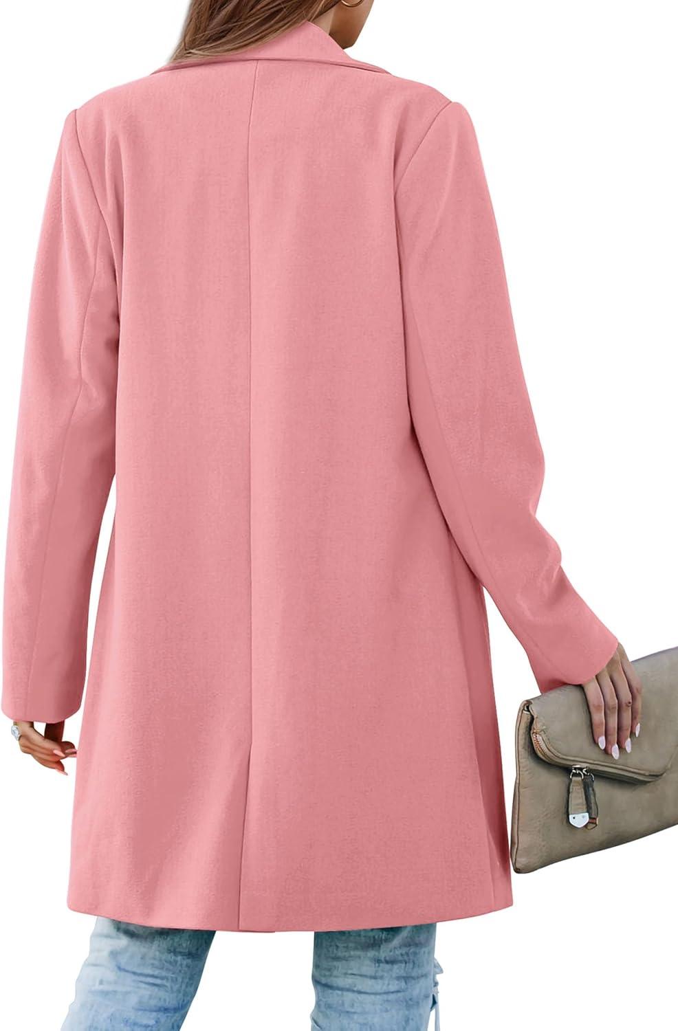 imagePRETTYGARDEN Womens 2025 Spring Fall Long Blazer Jackets Long Sleeve Lapel Pockets Loose Fit Work Casual Blazers OuterwearDusty Pink